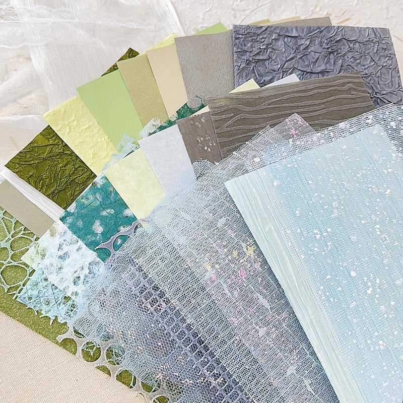 Aromoty 30Pcs Handmade Textured Scrapbook Paper&Mesh Fabric set - Unique A5 sheet Craft Mulberry Special Rice Paper Mix for Scrapbooking Junk Journaling Supplies Card Collage DIY Materials, 5.8x8.2 inches - Image 5